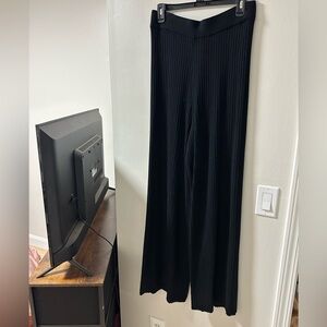 Marled Black Ribbed Wide-Leg Pants